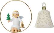 5226/6312/1weiß, Angel in Ring with Little Tree and Bell; Glass Bell, White