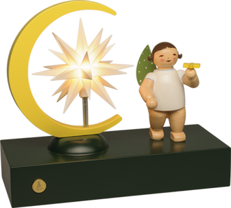 5226/651/2025, Angel with Crescent Moon and Herrnhuter® Miniature Star, Electric Lighting