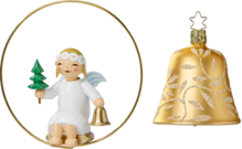 5226/6312/1gold, Angel in Ring with Little Tree and Bell; Glass Bell, Gold