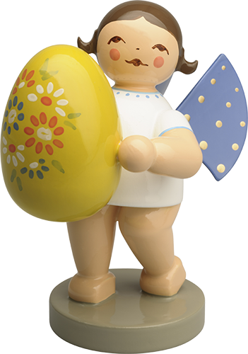 Angel with Yellow Easter Egg, Standing, with Floral Painting