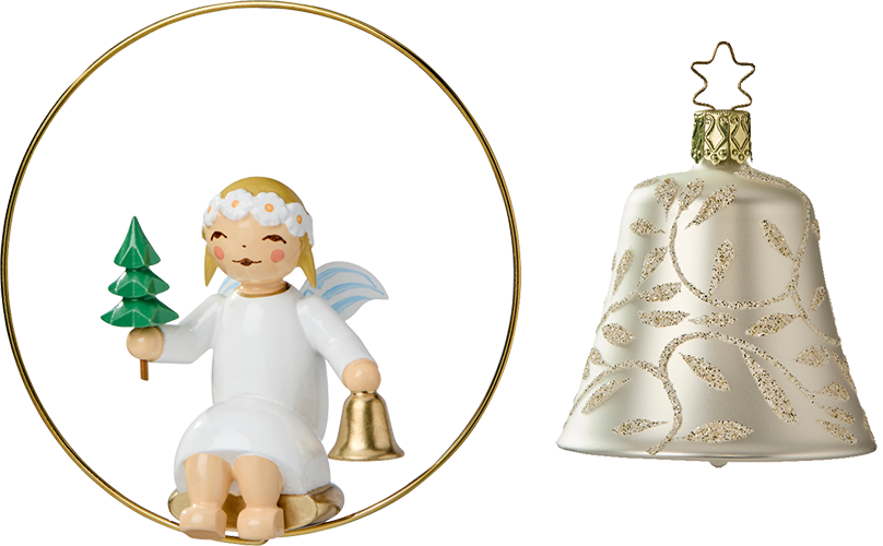 Angel in Ring with Little Tree and Bell; Glass Bell, Silver