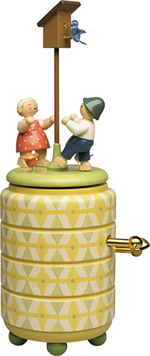 Music Box “Starling Nesting Box” with Two Children, with 18-note Musical Movement